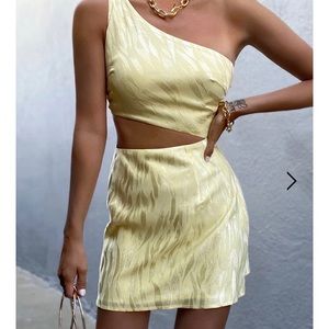 Runaway the label yellow metallic cocktail dress